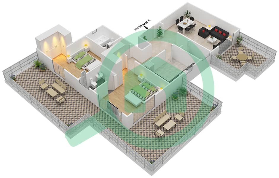 المخططات الطابقية لتصميم النموذج / الوحدة 5/2B4 شقة 2 غرفة نوم - ايفر شاين ون interactive3D