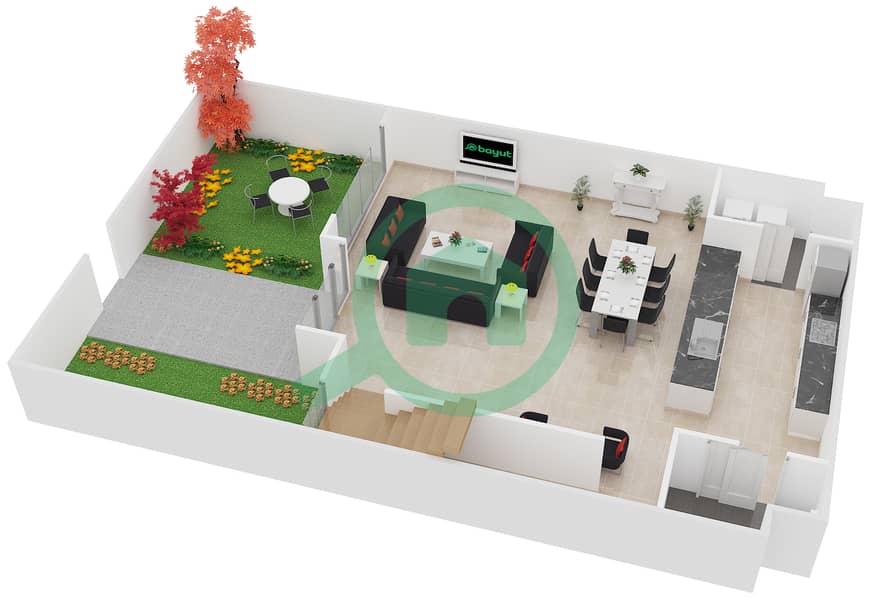 المخططات الطابقية لتصميم النموذج D شقة 2 غرفة نوم - فورتوناتو interactive3D