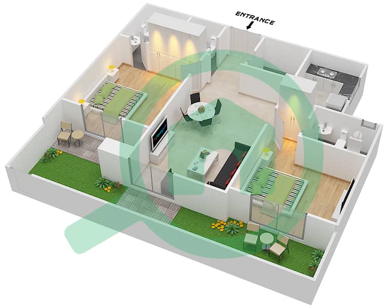 المخططات الطابقية لتصميم النموذج / الوحدة 2B/2BG شقة 2 غرفة نوم - ايفر شاين ون interactive3D