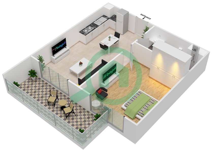 Fiora - 1 Bedroom Apartment Unit 1 Floor plan interactive3D