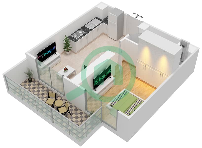 Fiora - 1 Bedroom Apartment Unit 3 Floor plan interactive3D