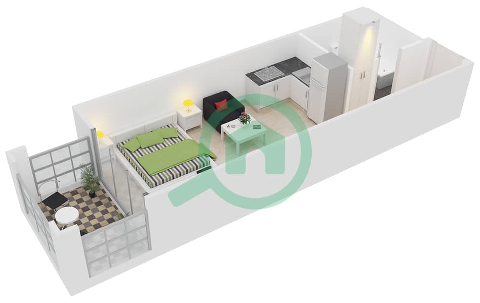 Hanover Square - Studio Apartment Type C1 Floor plan interactive3D