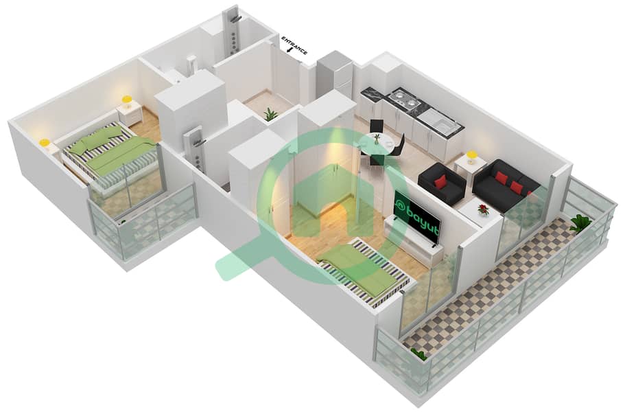 斐欧拉住宅区 - 2 卧室公寓单位6戶型图 interactive3D