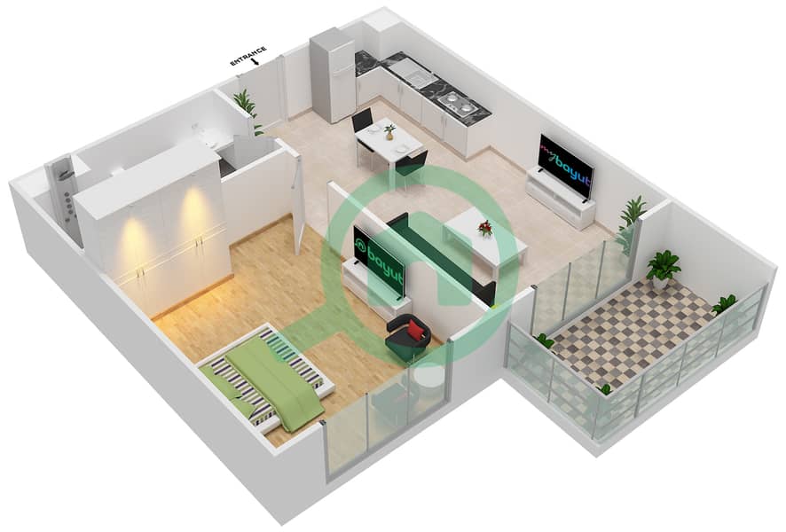 斐欧拉住宅区 - 1 卧室公寓单位10戶型图 interactive3D
