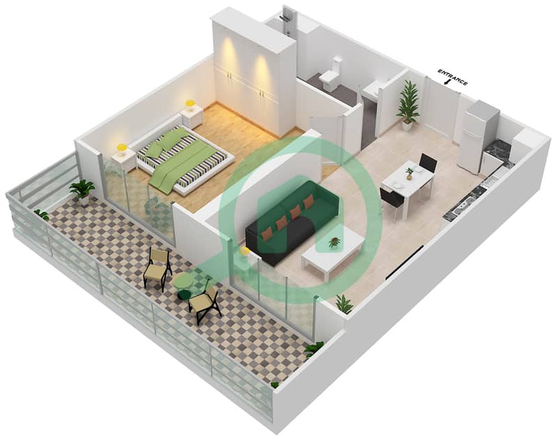 Fiora - 1 Bedroom Apartment Unit 12 Floor plan interactive3D