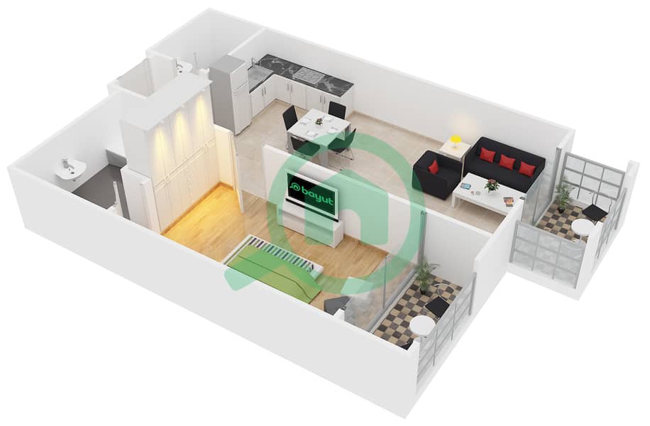 Hanover Square - 1 Bedroom Apartment Type C8 Floor plan interactive3D