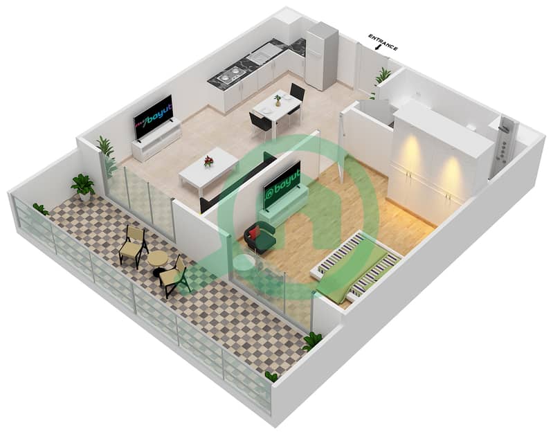 Fiora - 1 Bedroom Apartment Unit 13 Floor plan interactive3D