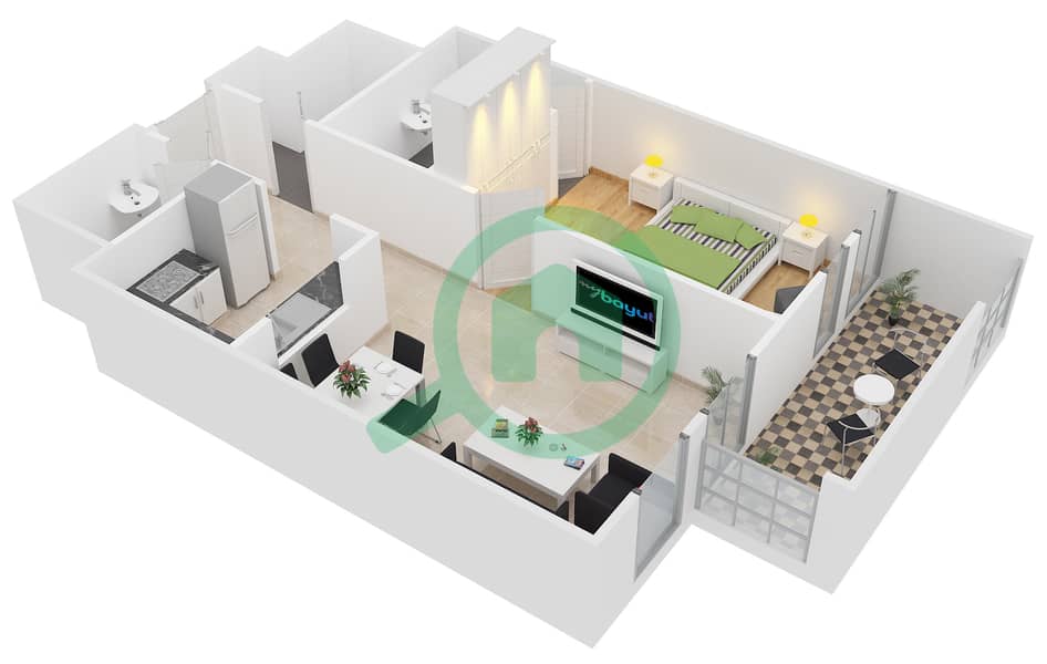 Hanover Square - 1 Bedroom Apartment Type C3 Floor plan interactive3D