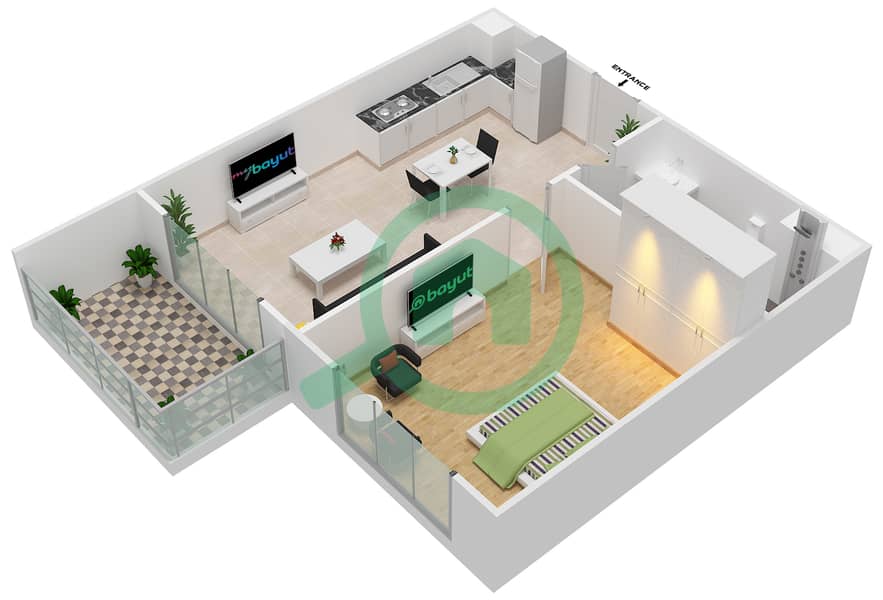 斐欧拉住宅区 - 1 卧室公寓单位15戶型图 interactive3D