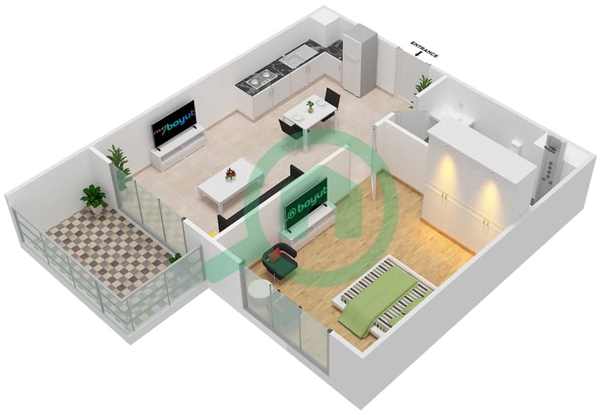 斐欧拉住宅区 - 1 卧室公寓单位17戶型图 interactive3D