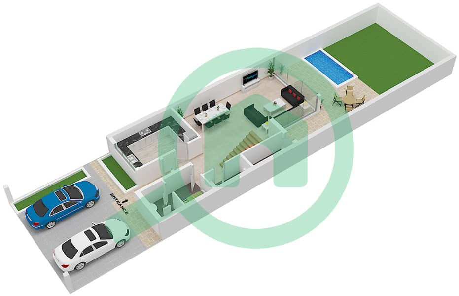 المخططات الطابقية لتصميم النموذج C شقة 3 غرف نوم - فاية حدائق بلووم interactive3D