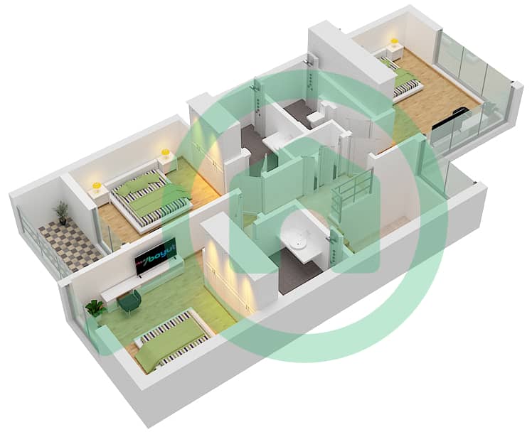 Faya at Bloom Gardens - 3 Bedroom Apartment Type C Floor plan interactive3D