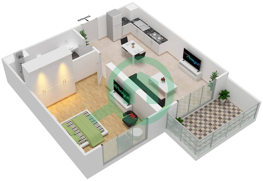 斐欧拉住宅区 - 1 卧室公寓单位16戶型图 interactive3D