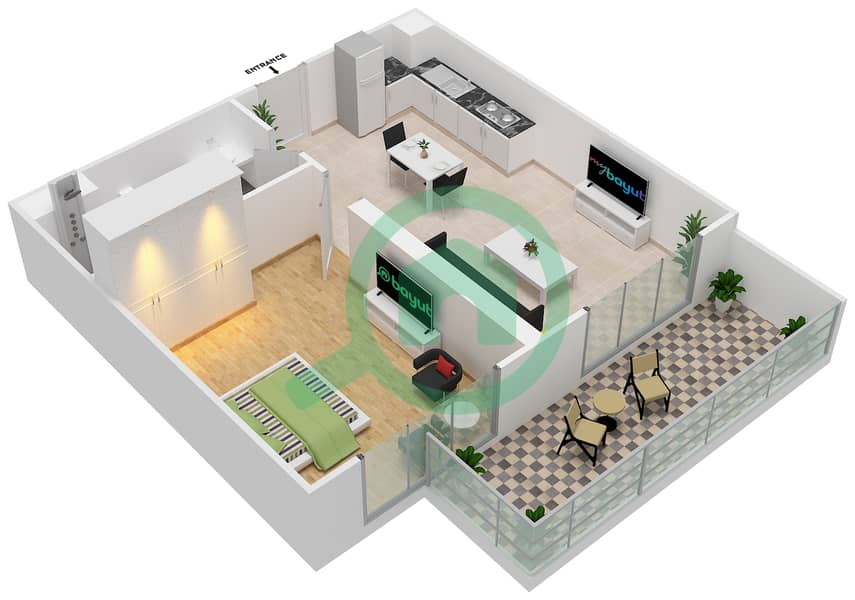 斐欧拉住宅区 - 1 卧室公寓单位19戶型图 interactive3D
