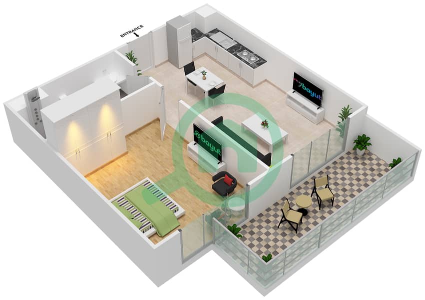 斐欧拉住宅区 - 1 卧室公寓单位25戶型图 interactive3D