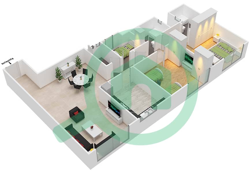 Фьючер Тауэр 2 - Апартамент 2 Cпальни планировка Тип C interactive3D