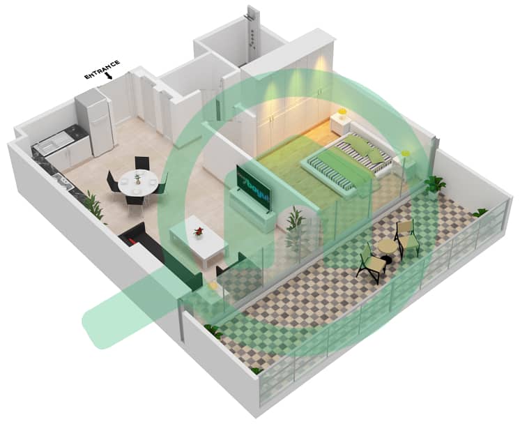 Гольф Сьютс - Апартамент 1 Спальня планировка Единица измерения 108,109 interactive3D