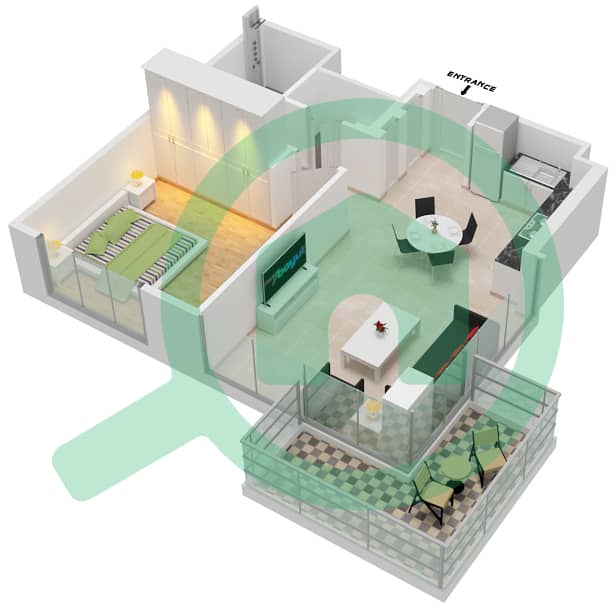 高尔夫套房公寓大楼 - 1 卧室公寓单位111,12戶型图 interactive3D
