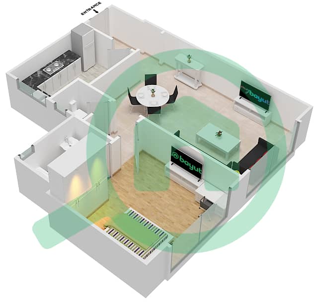 未来大厦2号 - 1 卧室公寓单位9戶型图 interactive3D