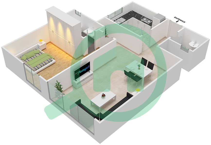 Future Tower 3 - 1 Bedroom Apartment Unit 2 Floor plan interactive3D