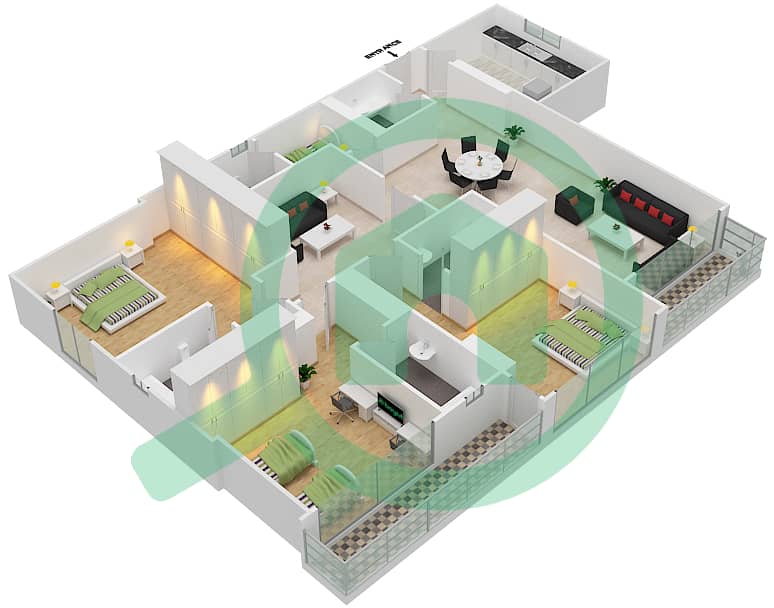 未来大厦3号 - 3 卧室公寓单位3戶型图 interactive3D