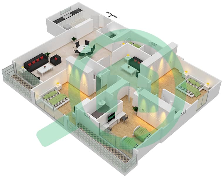 Фьючер Тауэр 3 - Апартамент 3 Cпальни планировка Единица измерения 6 interactive3D