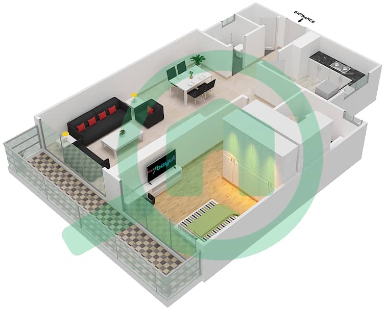 Фьючер Тауэр 3 - Апартамент 1 Спальня планировка Единица измерения 10 interactive3D
