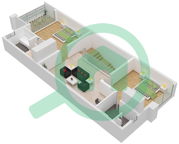 Bermuda Villas - 2 Bedroom Villa Type A Floor plan interactive3D