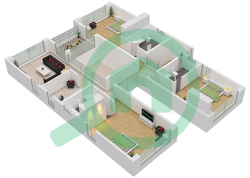 المخططات الطابقية لتصميم النموذج C فیلا 4 غرف نوم - فلل بيرمودا interactive3D