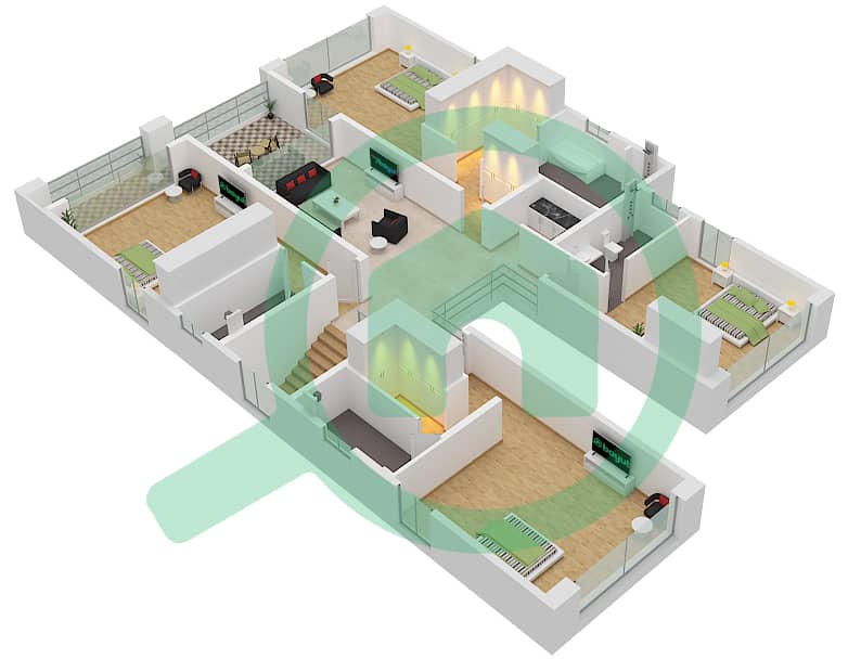 المخططات الطابقية لتصميم النموذج D فیلا 5 غرف نوم - فلل بيرمودا interactive3D