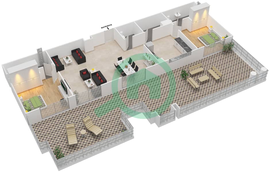 المخططات الطابقية لتصميم الوحدة 9 UNIT 408,409 شقة 2 غرفة نوم - جويا فيردي ريزيدنس Floor 4 interactive3D