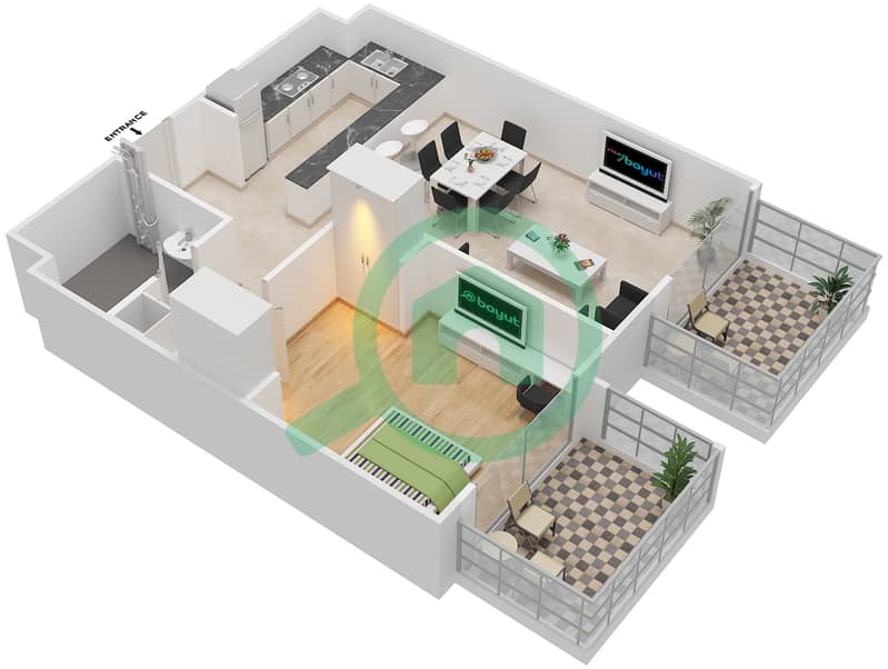 المخططات الطابقية لتصميم النموذج / الوحدة 10 UNIT 122 شقة 1 غرفة نوم - جويا فيردي ريزيدنس First Floor interactive3D