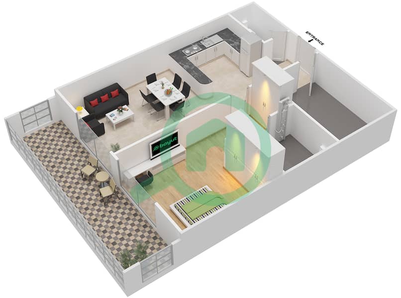 Жоя Верде Резиденсес - Апартамент 1 Спальня планировка Тип/мера 12 UNIT 114 First Floor interactive3D