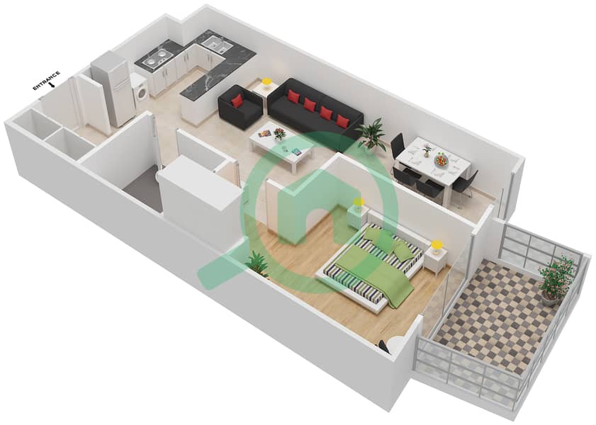 المخططات الطابقية لتصميم النموذج / الوحدة 30 UNIT 107 شقة 1 غرفة نوم - جويا فيردي ريزيدنس First Floor interactive3D