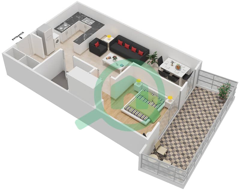 المخططات الطابقية لتصميم النموذج / الوحدة 28 UNIT 106 شقة 1 غرفة نوم - جويا فيردي ريزيدنس First Floor interactive3D