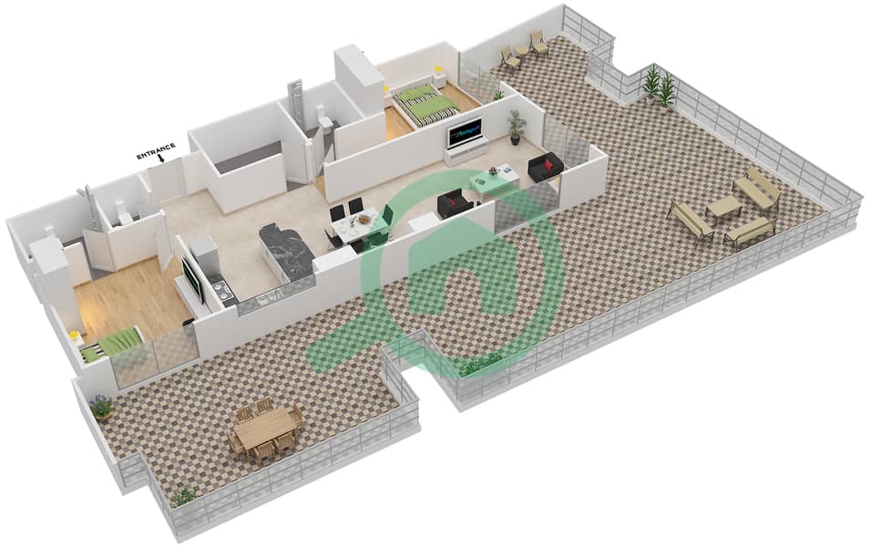 Жоя Верде Резиденсес - Апартамент 2 Cпальни планировка Тип/мера 5 UNIT 407 Floor 4 interactive3D
