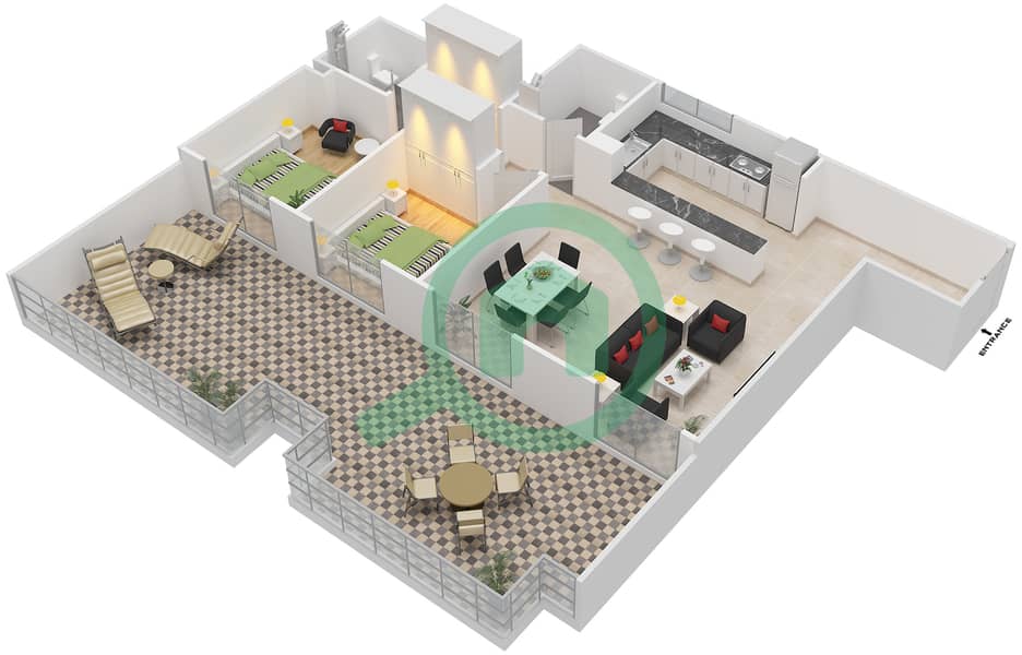 乔亚维德公寓 - 2 卧室公寓类型／单位6 UNIT 412戶型图 Floor 4 interactive3D