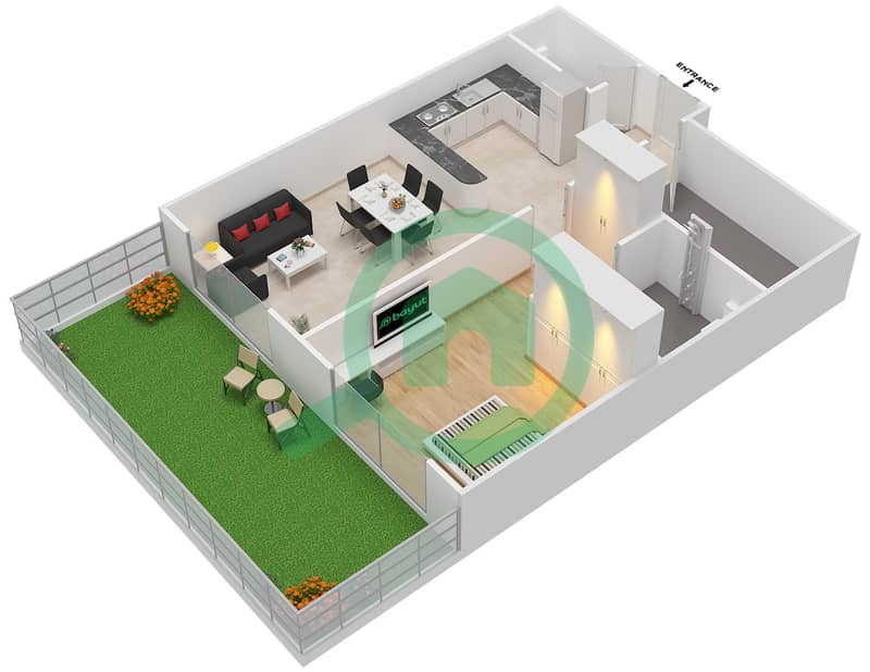 Жоя Верде Резиденсес - Апартамент 1 Спальня планировка Единица измерения 2 UNIT G02 Ground Floor interactive3D
