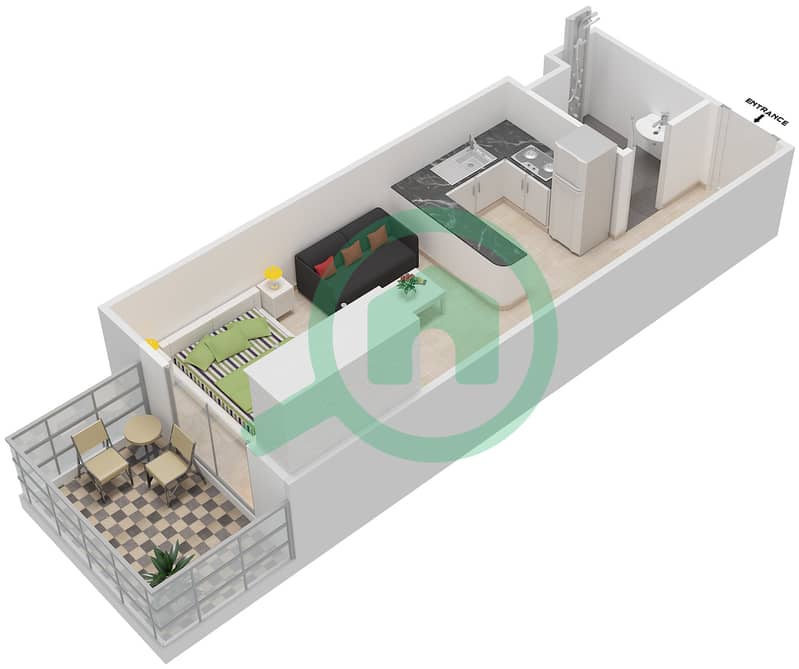 Жоя Верде Резиденсес - Апартамент Студия планировка Единица измерения 9 UNIT 112,115 Floor 1 interactive3D