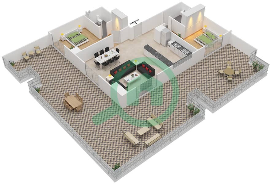 Жоя Верде Резиденсес - Апартамент 2 Cпальни планировка Единица измерения 8 UNIT 410 Floor 4 interactive3D