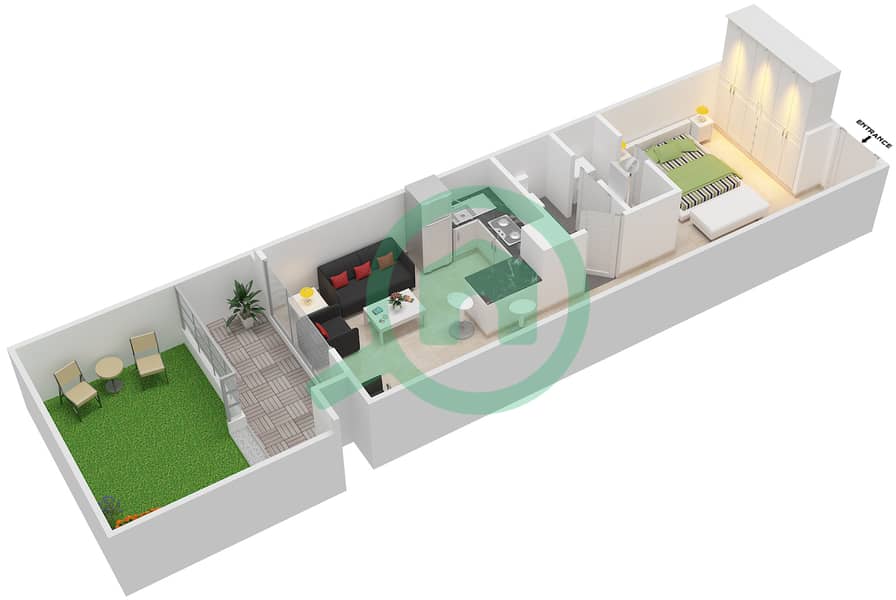 المخططات الطابقية لتصميم الوحدة 8 UNIT 103 شقة استوديو - جويا فيردي ريزيدنس Floor 1 interactive3D