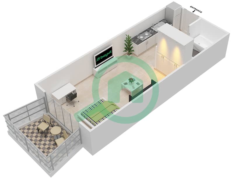 المخططات الطابقية لتصميم النموذج 2 شقة استوديو - كنسينغتون ماينور interactive3D