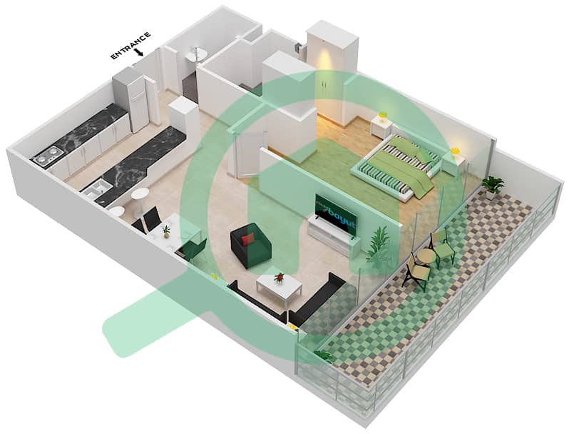 Gateway Residence - 1 Bedroom Apartment Type A Floor plan interactive3D