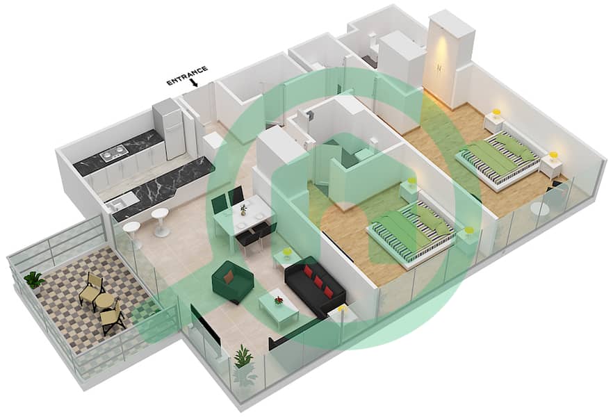 Gateway Residence - 2 Bedroom Apartment Type B Floor plan interactive3D