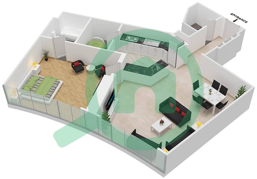 Лиф Тауэр - Апартамент 1 Спальня планировка Единица измерения 18 interactive3D
