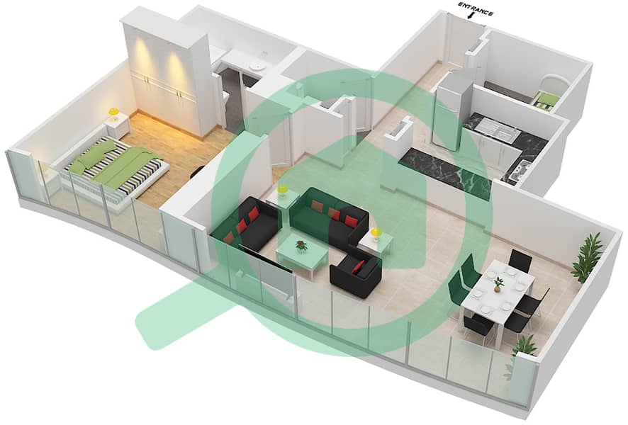Лиф Тауэр - Апартамент 1 Спальня планировка Единица измерения 17 interactive3D