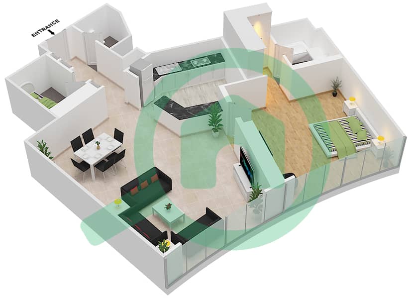 Leaf Tower - 1 Bedroom Apartment Unit 07 Floor plan interactive3D