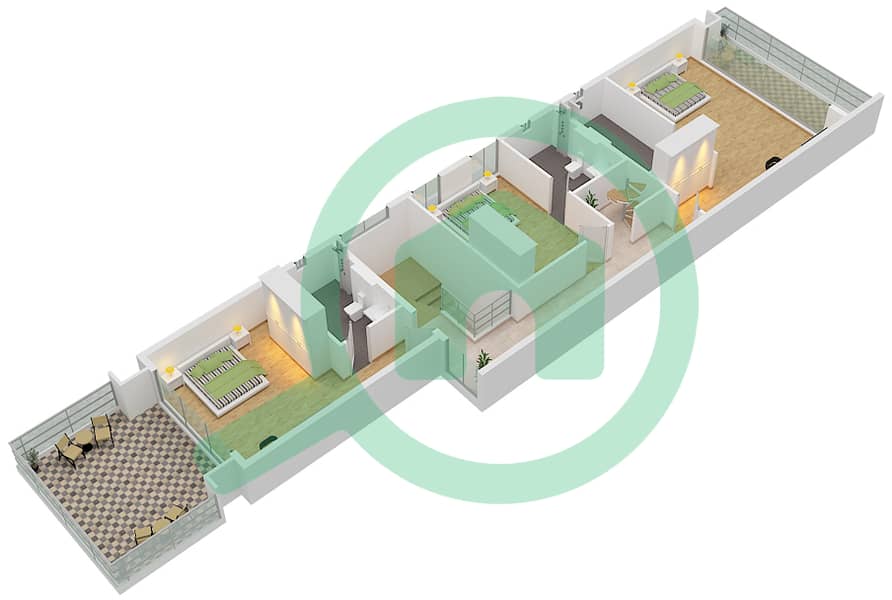 Al Burooj Residence IV - 3 Bedroom Apartment Type A Floor plan First Floor interactive3D