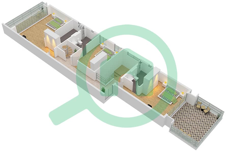 Al Burooj Residence IV - 3 Bedroom Apartment Type B Floor plan First Floor interactive3D