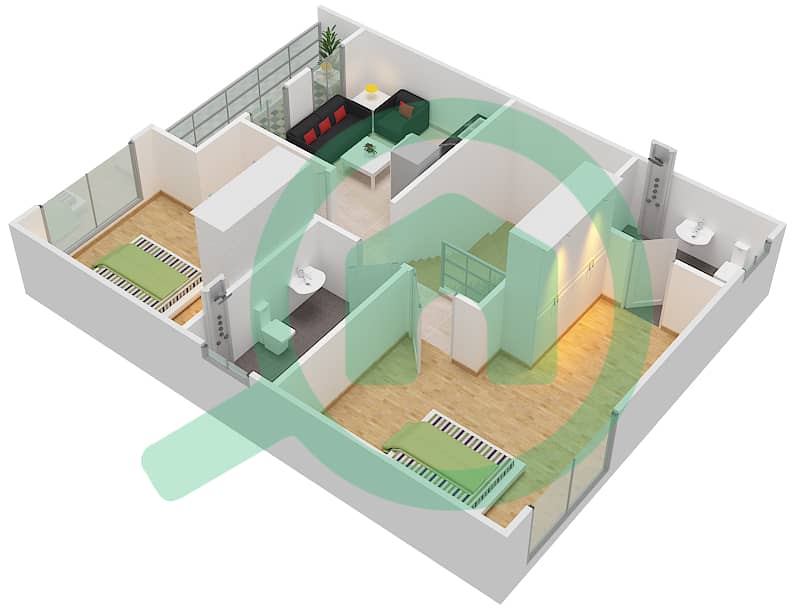 Manazel Al Reef 2 - 2 Bedroom Villa Type STANDALONE B Floor plan interactive3D